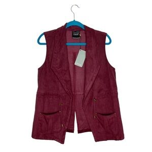 NWT Lyssé Maroon Faux Suede Open Front Drawstring Utility Vest